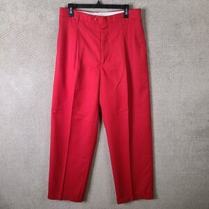 Vintage Silver Silk Pants Mens 36 (31x31) Red Pleated Dress Trousers Rayon Blend